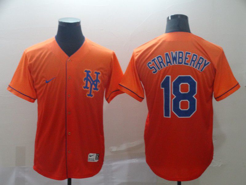 Men New York Mets 18 Strawberry Orange Nike Fade MLB Jersey